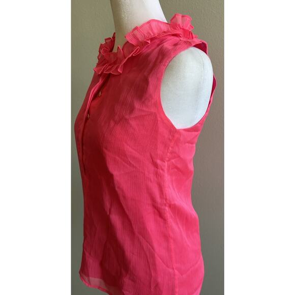 J. Crew Top XS Ruffles Sleeveless Neon Pink Barbie Sheer Summer Shirt 00 Office - Picture 4 of 8